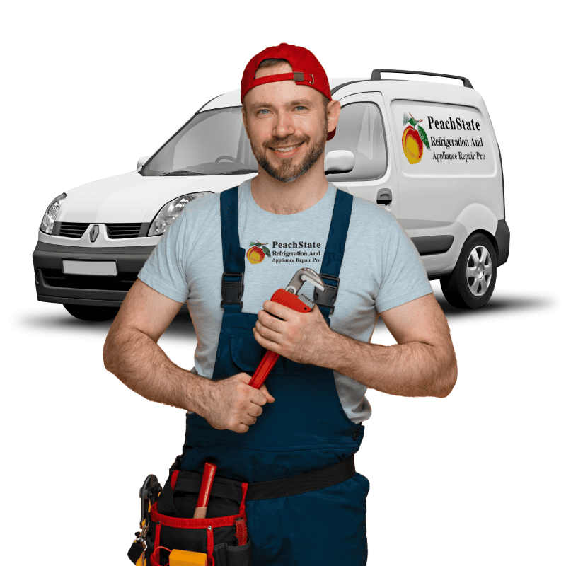 refrigeration and appliance repair logo with man